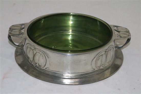 A Liberty & Co English pewter butter dish, 7.5in.